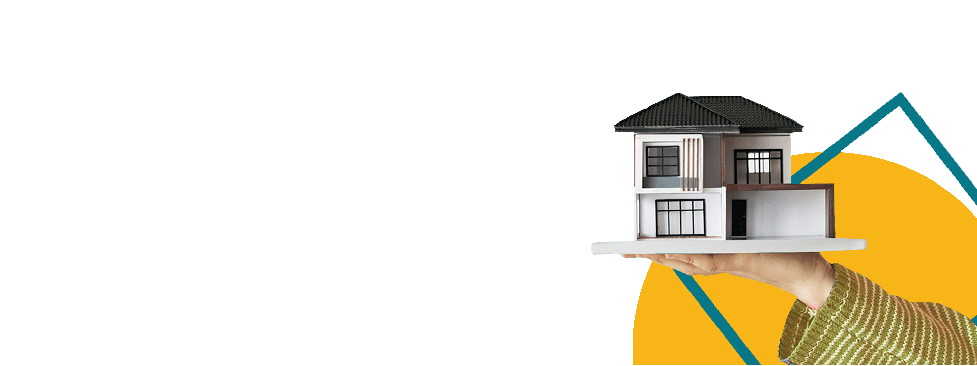Casa modelo sendo segurada por uma mão, representando o sonho da casa própria